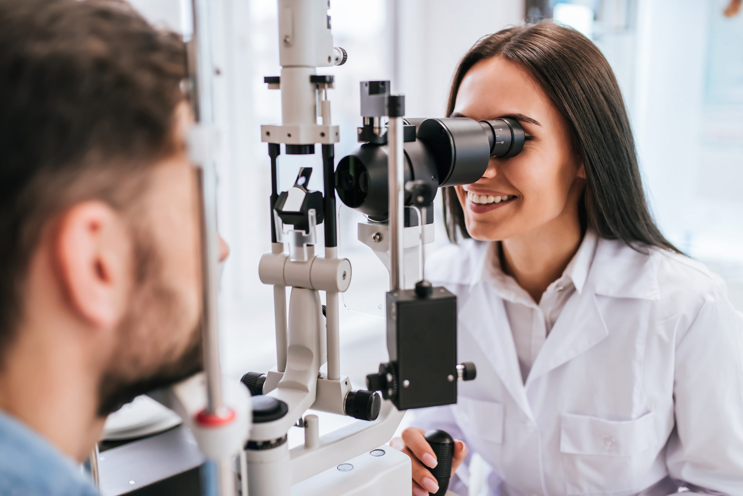 Patient receiving an eye exam